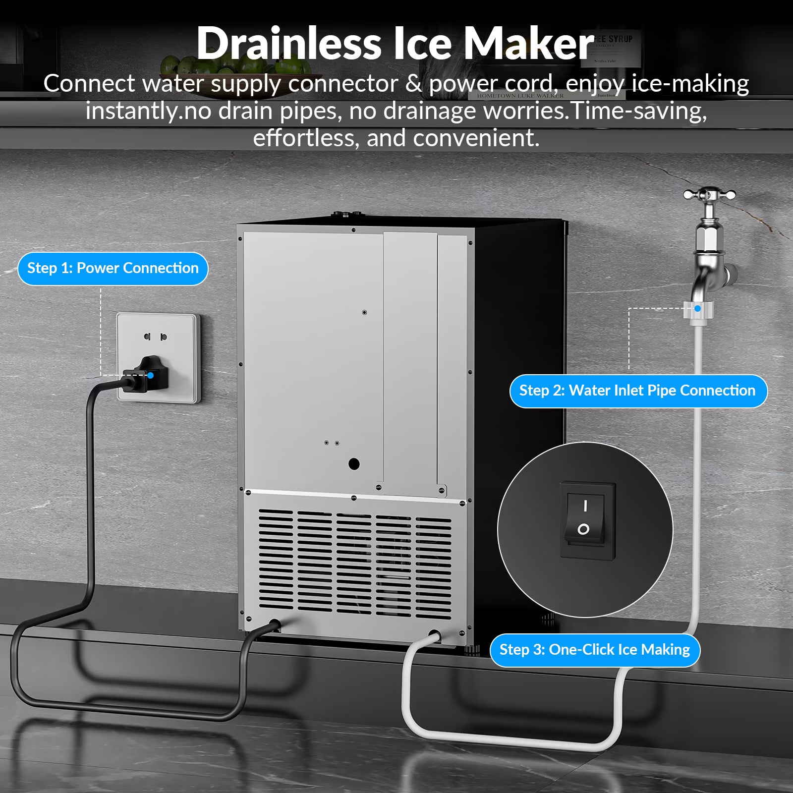 RIOXC 15" W Under Counter Ice Maker No Drain Required Stainless Steel Freestanding & Built-in Crescent Ice Machine, 12LBS Storage for RV, Marine & Home, ETL