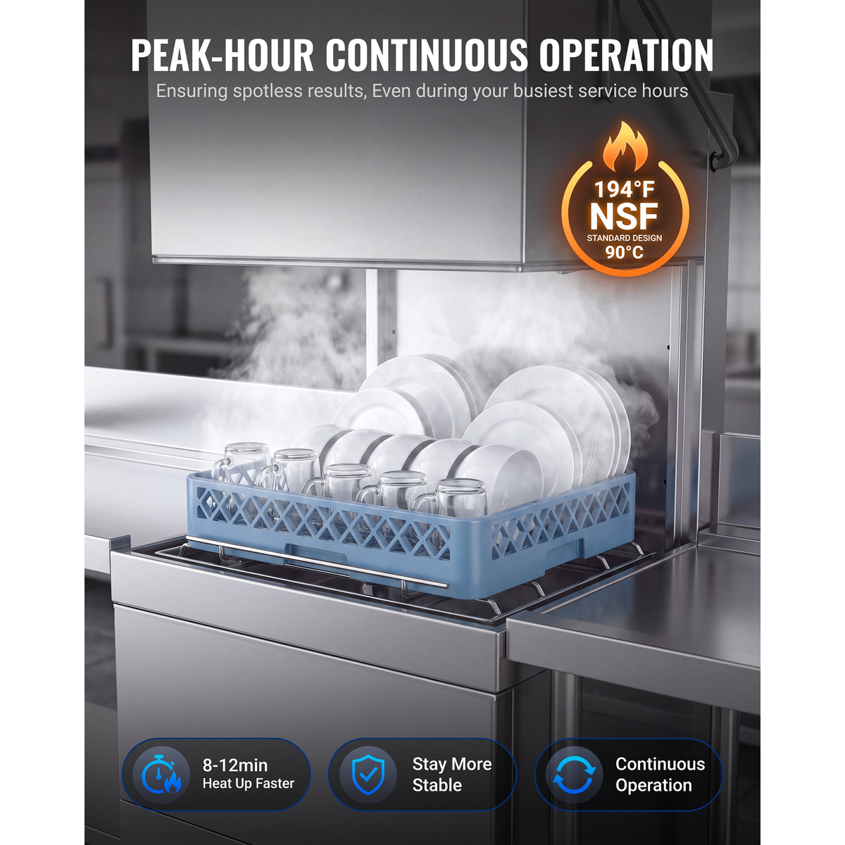 RIOXC Commercial Dishwasher, 60 Rack/H High-Temperature Door-Type Dishwasher, 194℉ High-Temp Sanitizing, 208-240V 1 or 3 Phase, Stainless Steel, CSA & ETL Certified for Restaurants, Hotel, Banquet Kitchen