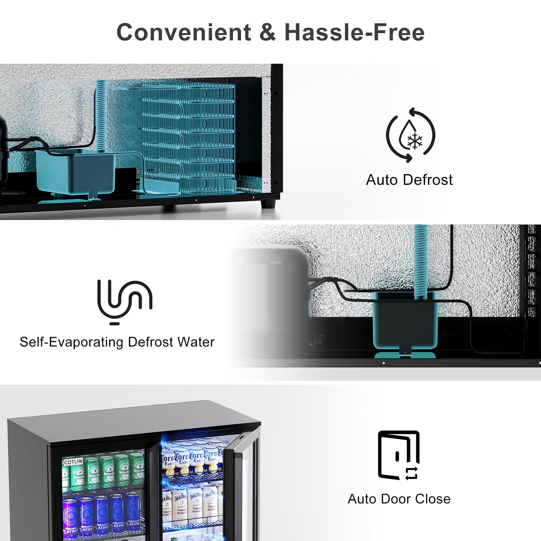RIOXC 36" W Back Bar Cooler Beer Fridge Undercounter Refrigerator with LOW-E Glass Free Standing Beverage Refrigerator Adjustable Shelves for Soda Beer Wine,