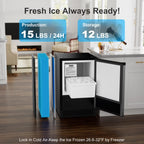 RIOXC 15" W Under Counter Ice Maker No Drain Required Stainless Steel Freestanding & Built-in Crescent Ice Machine, 12LBS Storage for RV, Marine & Home, ETL