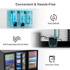 RIOXC 11.45 Cu.Ft Back Bar Beverage Cooler with Low-E Glass Auto Defrost, 3 Door Commercial Under Counter Fridge for Beer, Soda, Wine, Triple Fan Cooling, ETL and NSF Approved