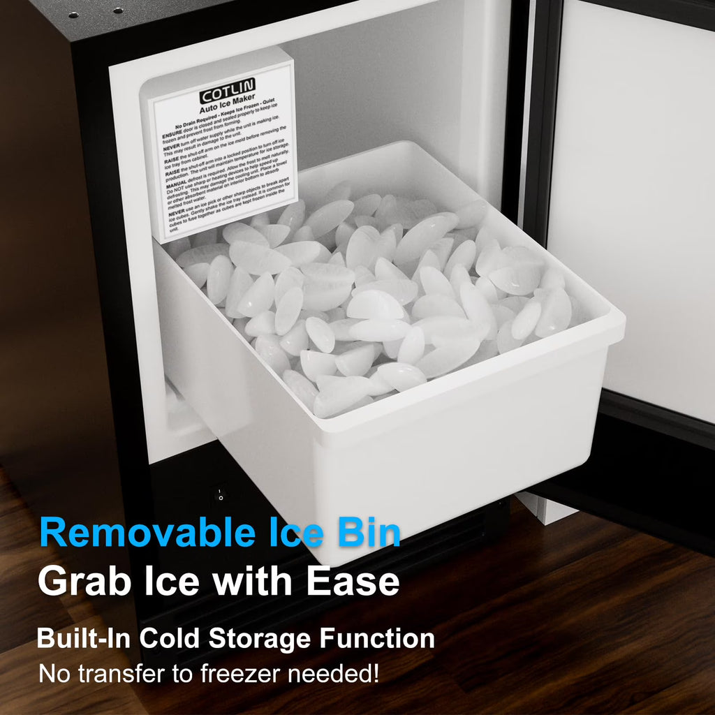RIOXC 15" W Under Counter Ice Maker No Drain Required Stainless Steel Freestanding & Built-in Crescent Ice Machine, 12LBS Storage for RV, Marine & Home, ETL