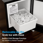 RIOXC 15" W Under Counter Ice Maker No Drain Required Stainless Steel Freestanding & Built-in Crescent Ice Machine, 12LBS Storage for RV, Marine & Home, ETL