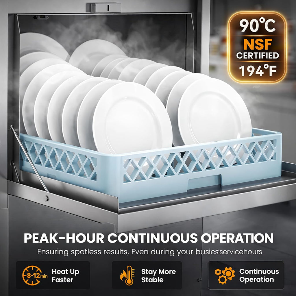 RIOXC Commercial Dishwasher, High-Temp Undercounter Dishwasher, 40 Racks/Hr, 208-240V, Stainless Steel, NSF & ETL Certified for Restaurant, Bar & Café