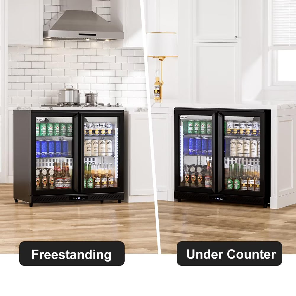 RIOXC 36" W Back Bar Cooler Beer Fridge Undercounter Refrigerator with LOW-E Glass Free Standing Beverage Refrigerator Adjustable Shelves for Soda Beer Wine,