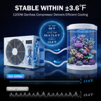 1.5 HP Aquarium Chiller, 500 Gallon Heating & Cooling Water Chiller for Fish Tank, Axolotl, Coral Reef, Hydroponics, 42–105°F Temp Control, Titanium Evaporator, R32, for Freshwater & Saltwater