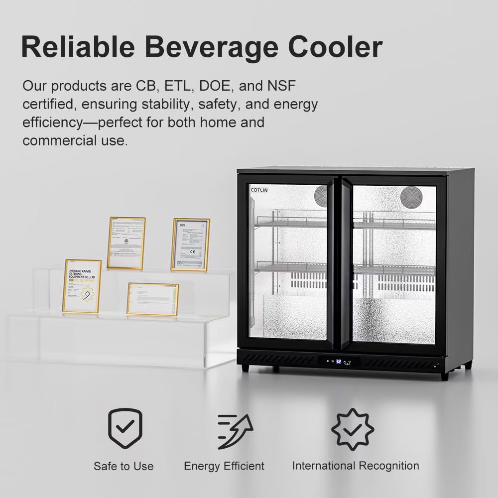 RIOXC 36" W Back Bar Cooler Beer Fridge Undercounter Refrigerator with LOW-E Glass Free Standing Beverage Refrigerator Adjustable Shelves for Soda Beer Wine,