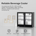 RIOXC 36" W Back Bar Cooler Beer Fridge Undercounter Refrigerator with LOW-E Glass Free Standing Beverage Refrigerator Adjustable Shelves for Soda Beer Wine,