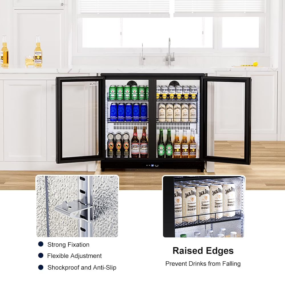 RIOXC 36" W Back Bar Cooler Beer Fridge Undercounter Refrigerator with LOW-E Glass Free Standing Beverage Refrigerator Adjustable Shelves for Soda Beer Wine,