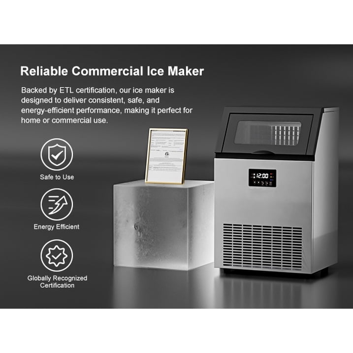 OUTBID Commercial Ice Maker Machine 300LBS/24H, 20’’ Under Counter Ice Machine with 33LBS Storage Bin/ Built-in Cleaning System, Freestanding Ice Maker for Restaurants/Bars, ETL Approved