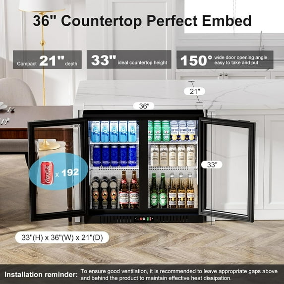 OUTBID 36" Beverage Beer Refrigerator, 7.4 Cu.Ft Commercial Back Bar Cooler Fridge, 3-layers Under Counter Refrigerator for Home & Bar,Dual-Glass Heat-preservation, ETL NSF Approved