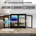 OUTBID 36" Beverage Beer Refrigerator, 7.4 Cu.Ft Commercial Back Bar Cooler Fridge, 3-layers Under Counter Refrigerator for Home & Bar,Dual-Glass Heat-preservation, ETL NSF Approved