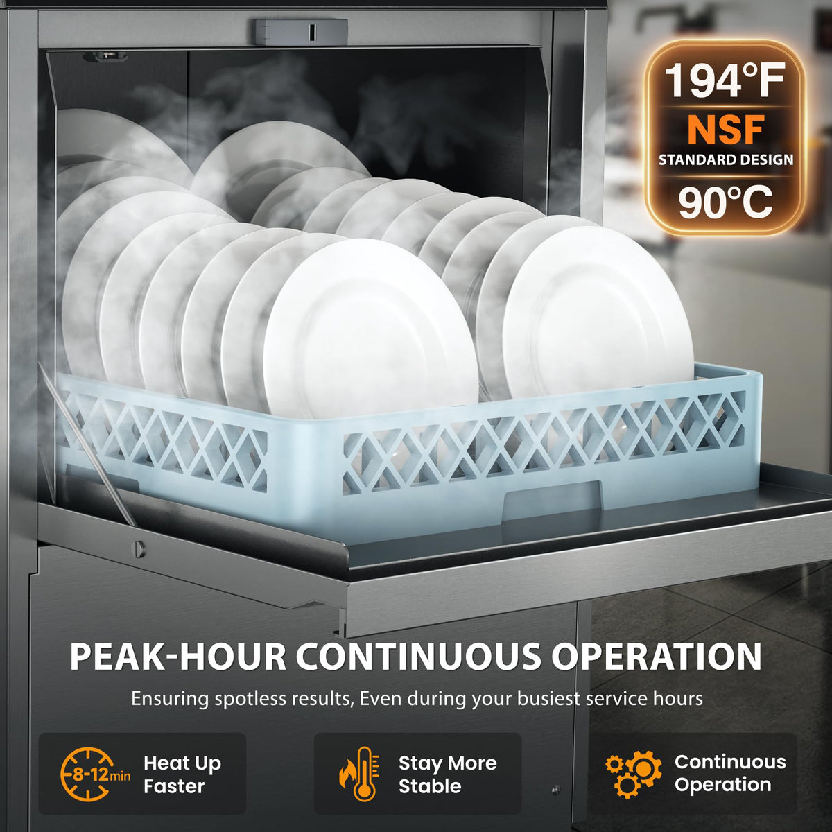 RIOXC Commercial Dishwasher, High-Temp Undercounter Dishwasher, 40 Racks/Hr, 208-240V, Stainless Steel, NSF & ETL Certified for Restaurant, Bar & Café