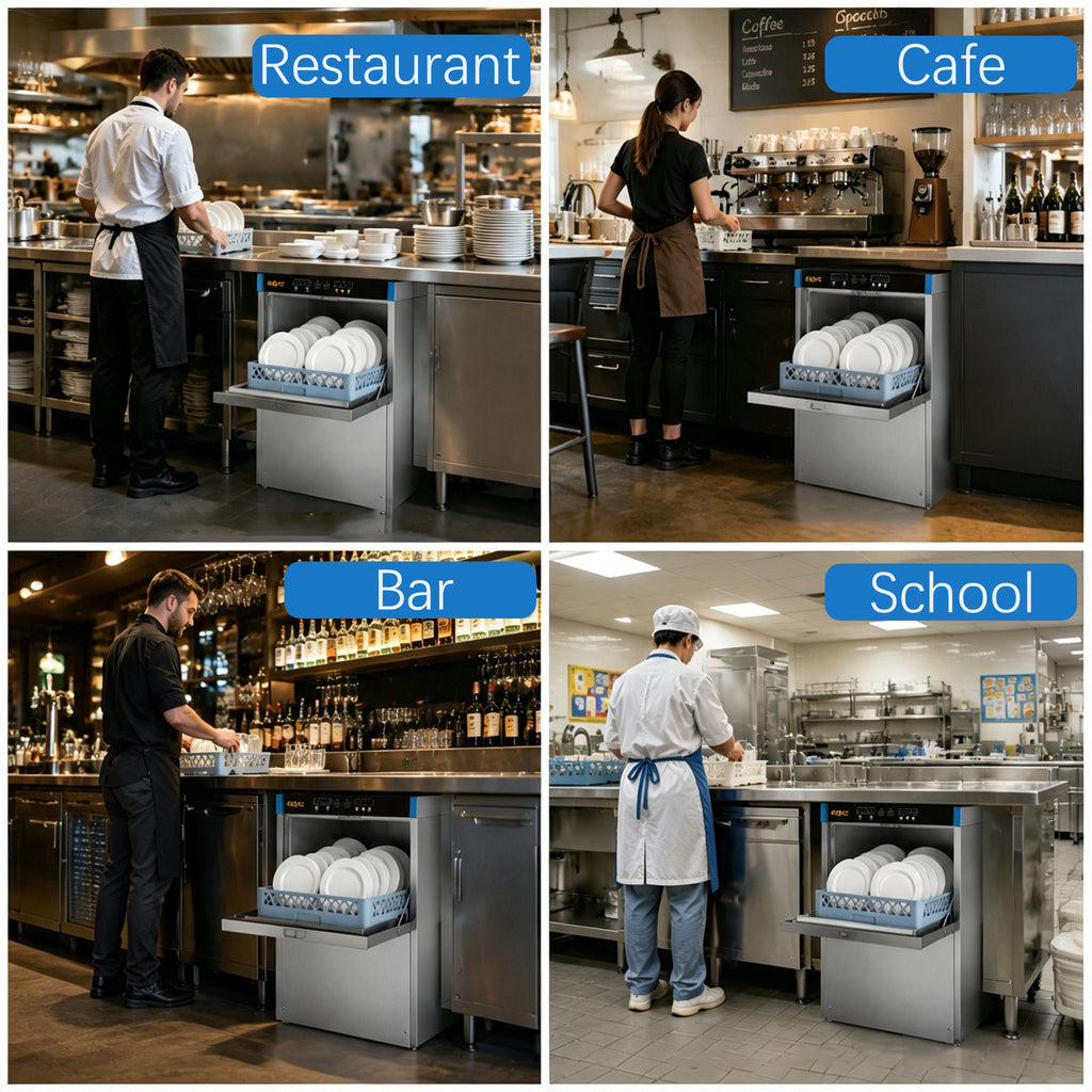 RIOXC Commercial Dishwasher, High-Temp Undercounter Dishwasher, 40 Racks/Hr, 208-240V, Stainless Steel, NSF & ETL Certified for Restaurant, Bar & Café